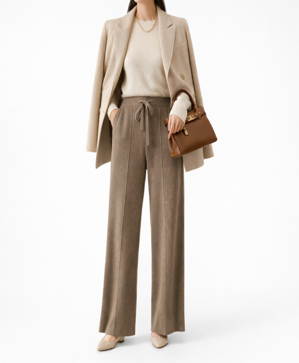 Kora | High Waisted Warm Knit Wide Straight Pants