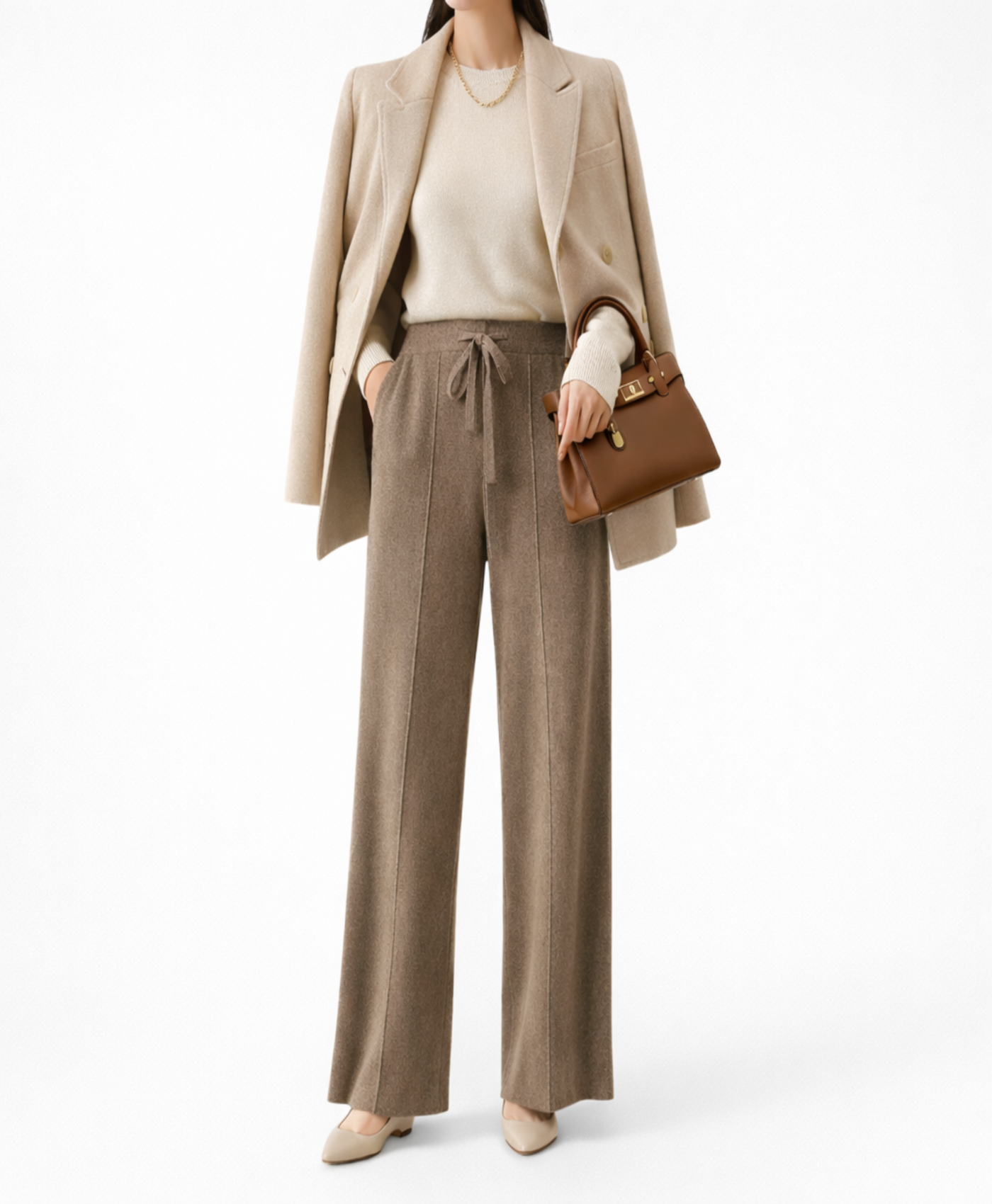 Kora | High Waisted Warm Knit Wide Straight Pants