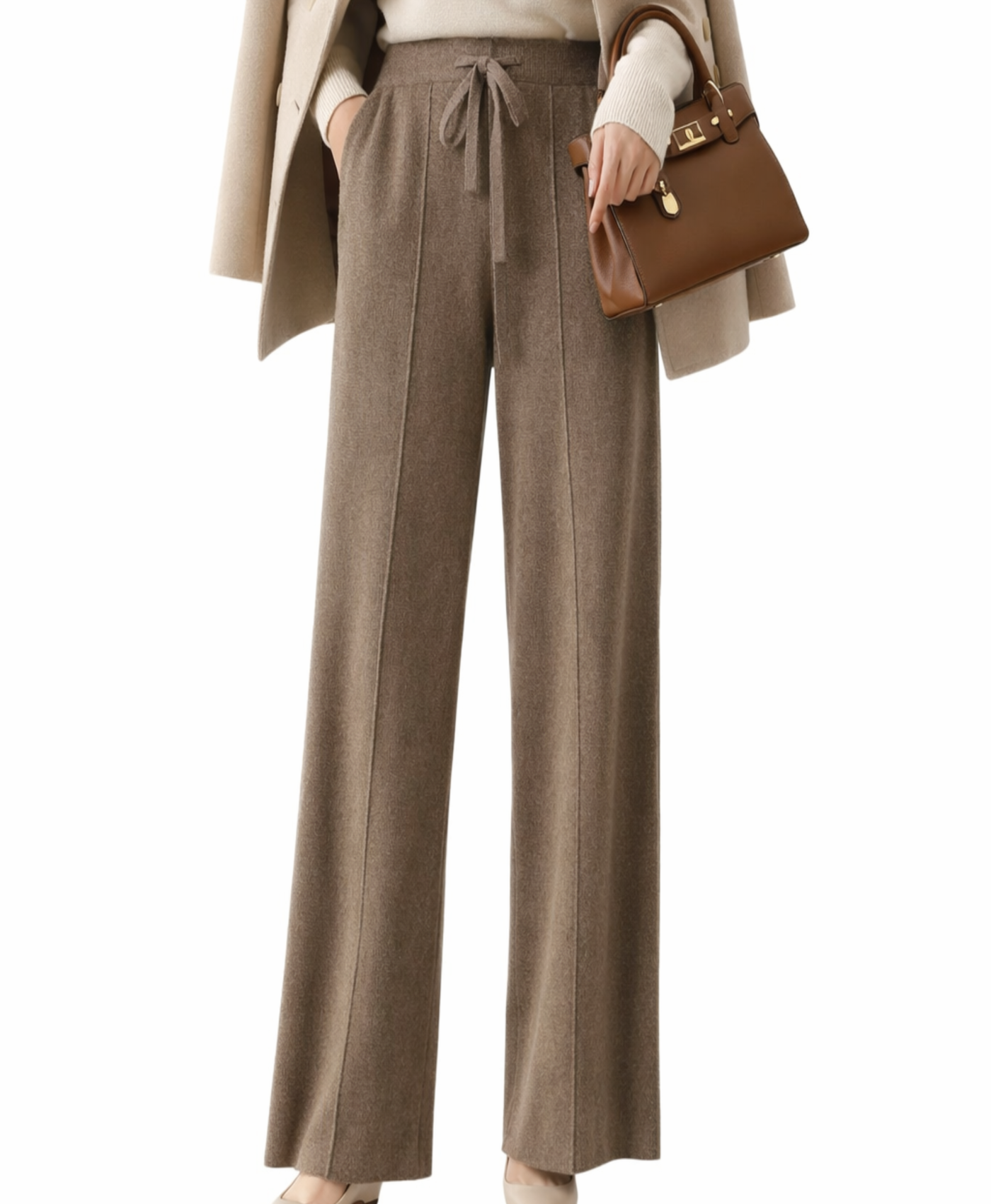 Kora | High Waisted Warm Knit Wide Straight Pants