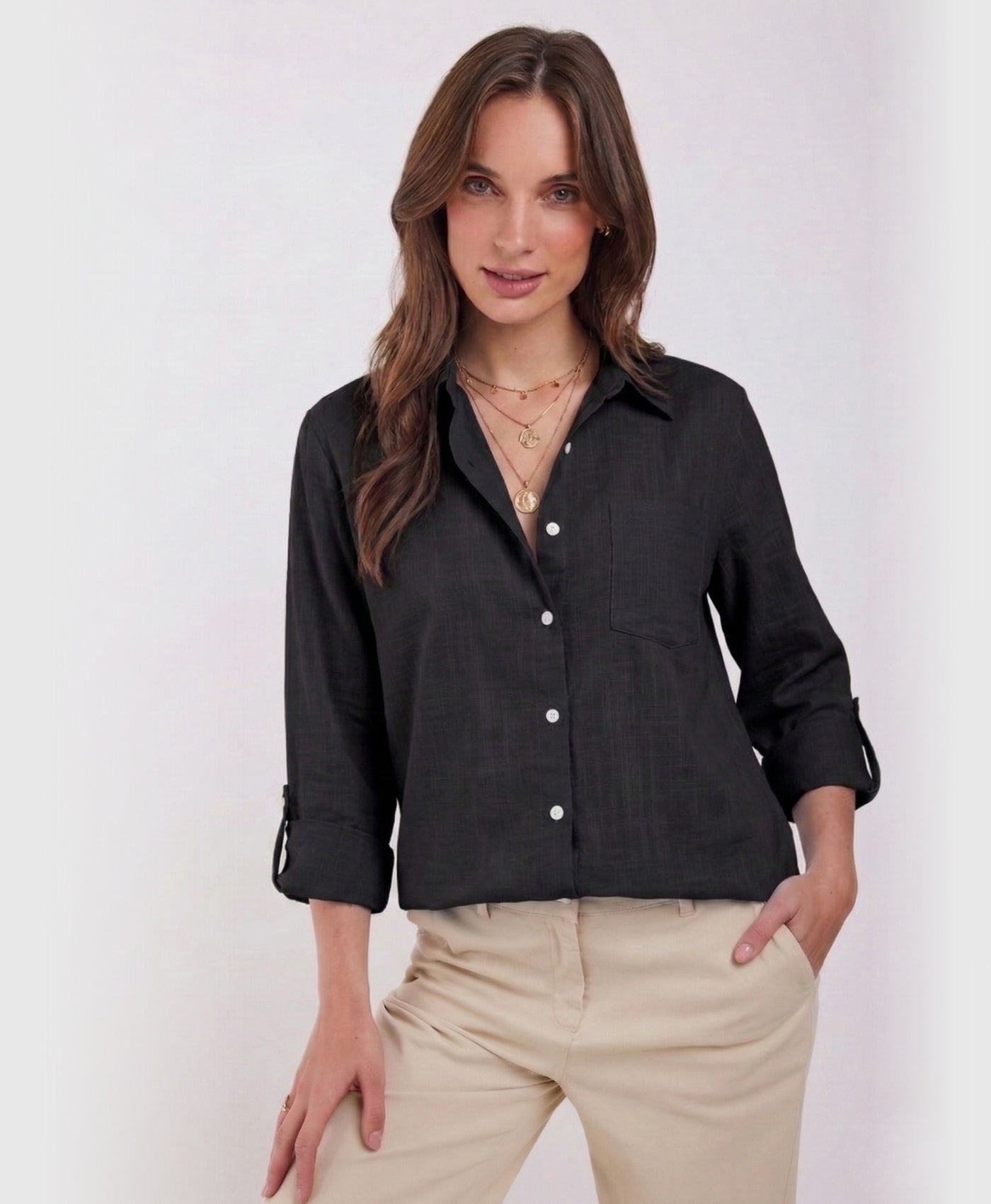 Camilla | Long Sleeve Button Up Cotton Linen Blouse