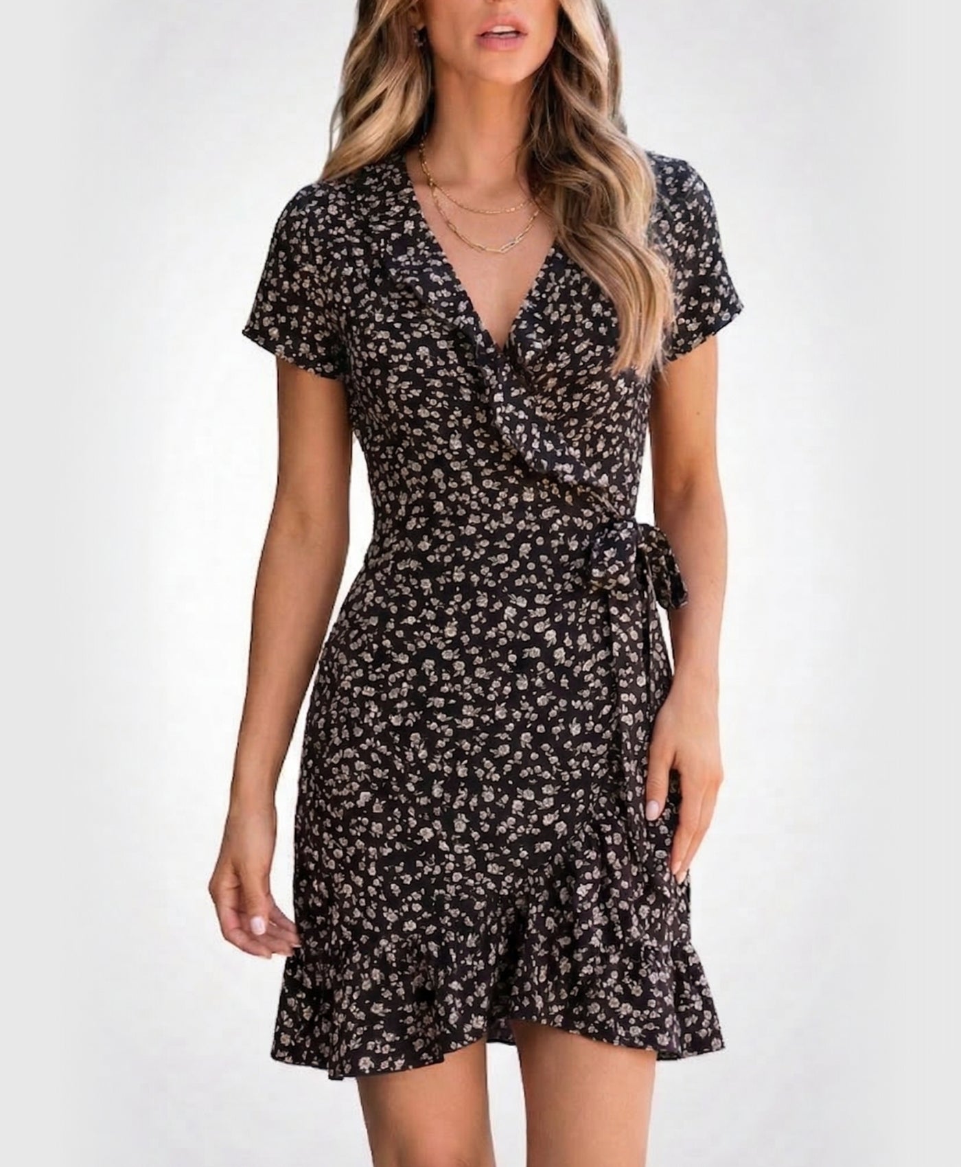 Flora | Floral Ruffles V-neck Short Dress