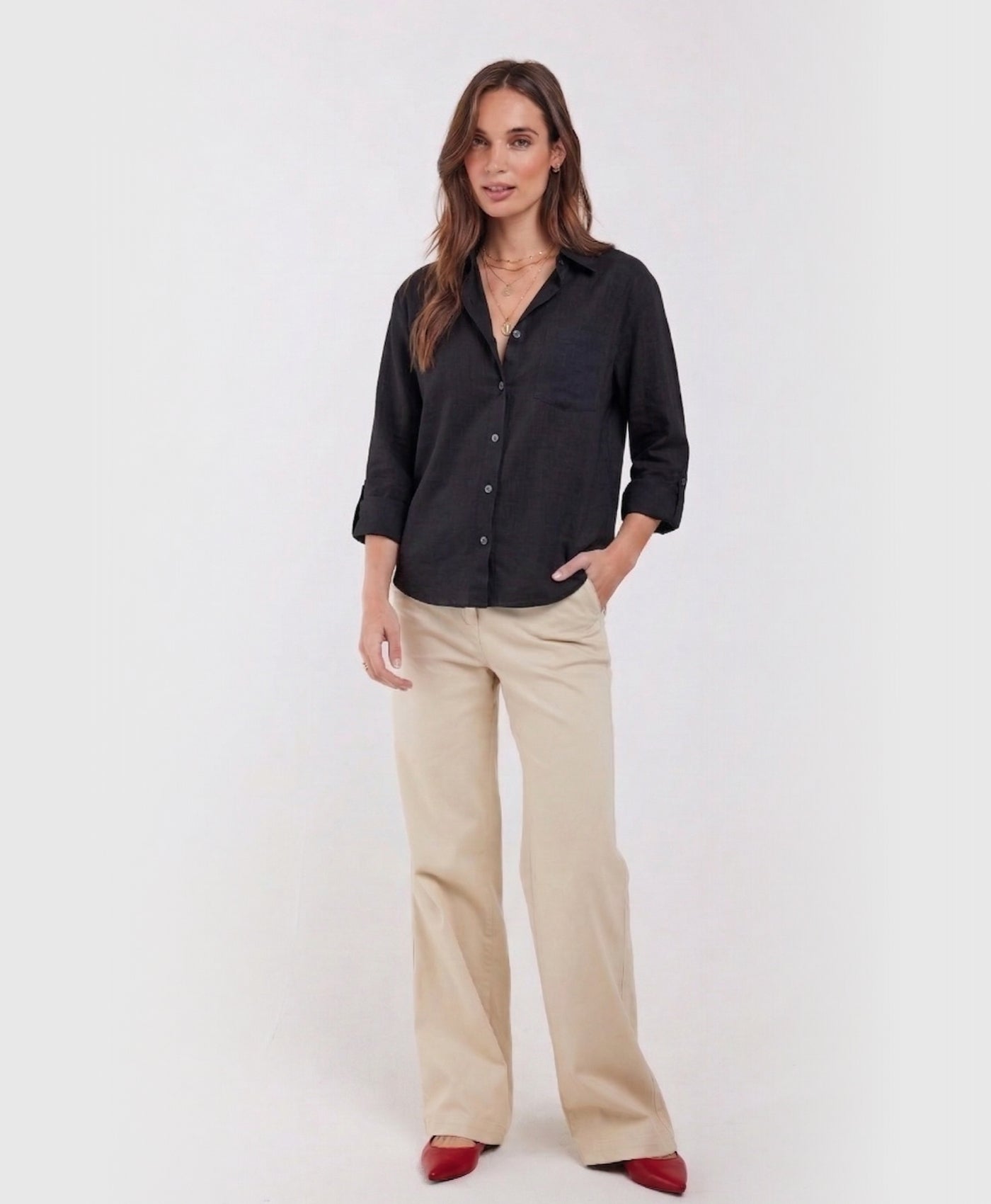 Camilla | Long Sleeve Button Up Cotton Linen Blouse