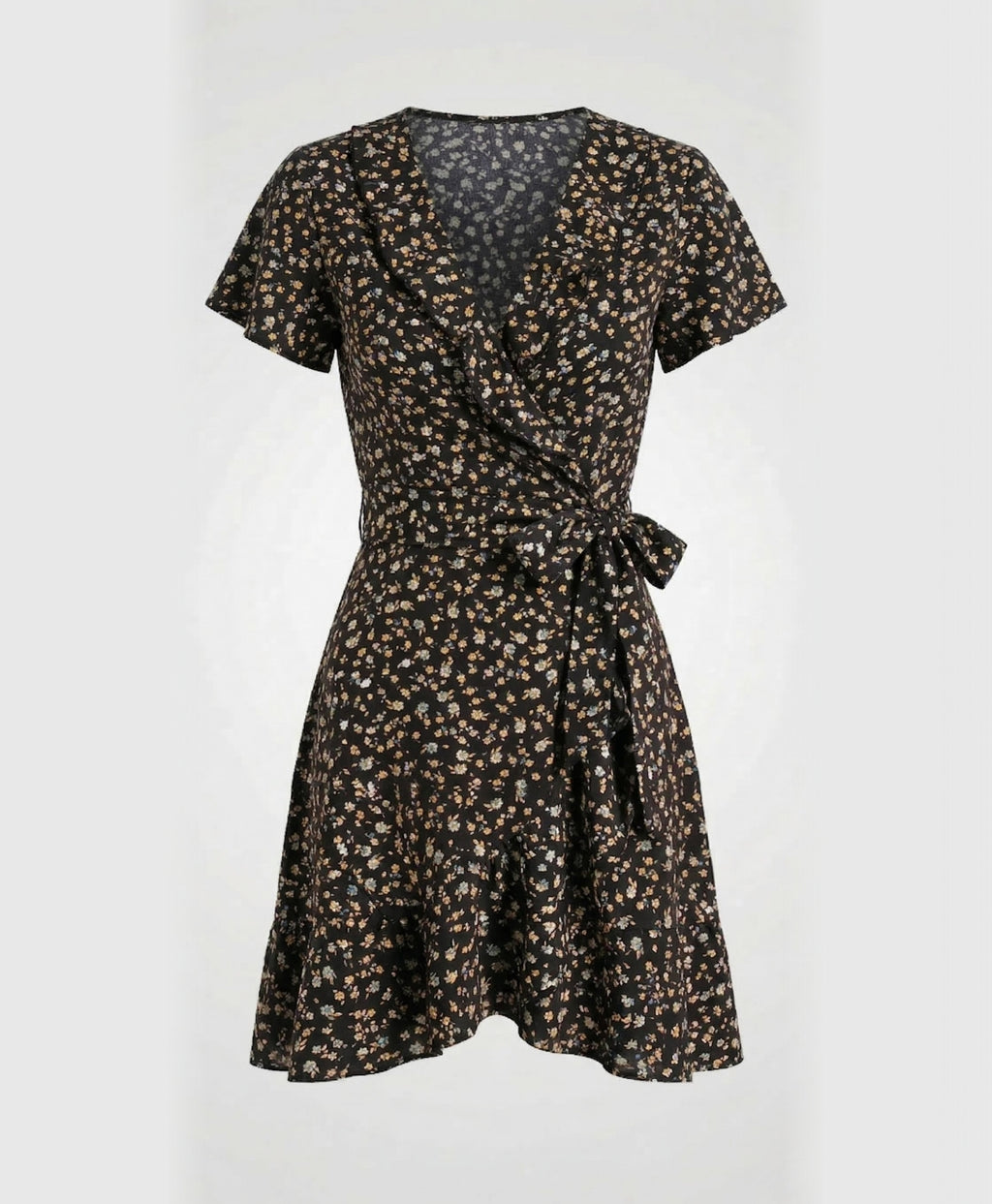 Flora | Floral Ruffles V-neck Short Dress