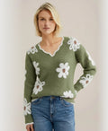 Flora | Long Sleeve V-Neck Jacquard Knit Sweater