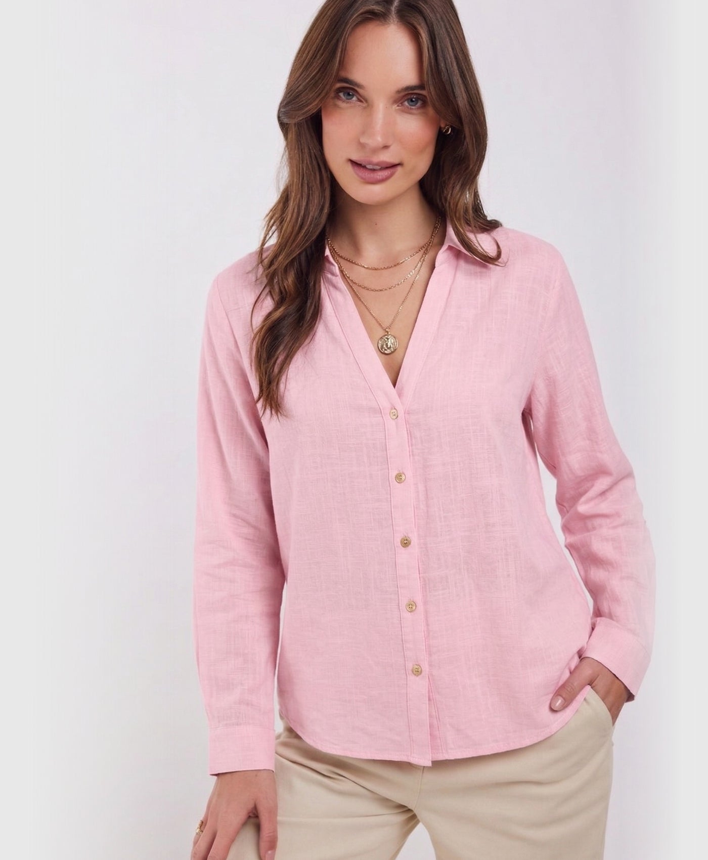 Camilla | Long Sleeve Button Up Cotton Linen Blouse