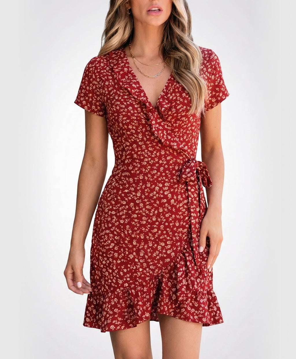 Flora | Floral Ruffles V-neck Short Dress