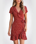Flora | Floral Ruffles V-neck Short Dress