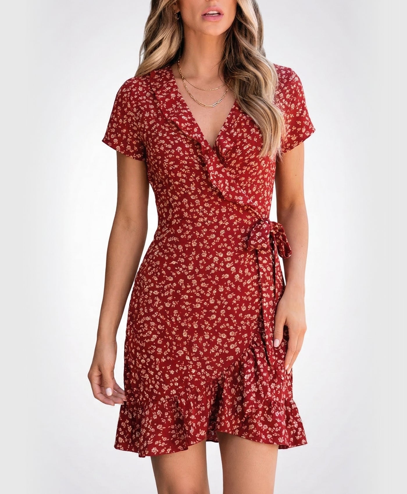 Flora | Floral Ruffles V-neck Short Dress