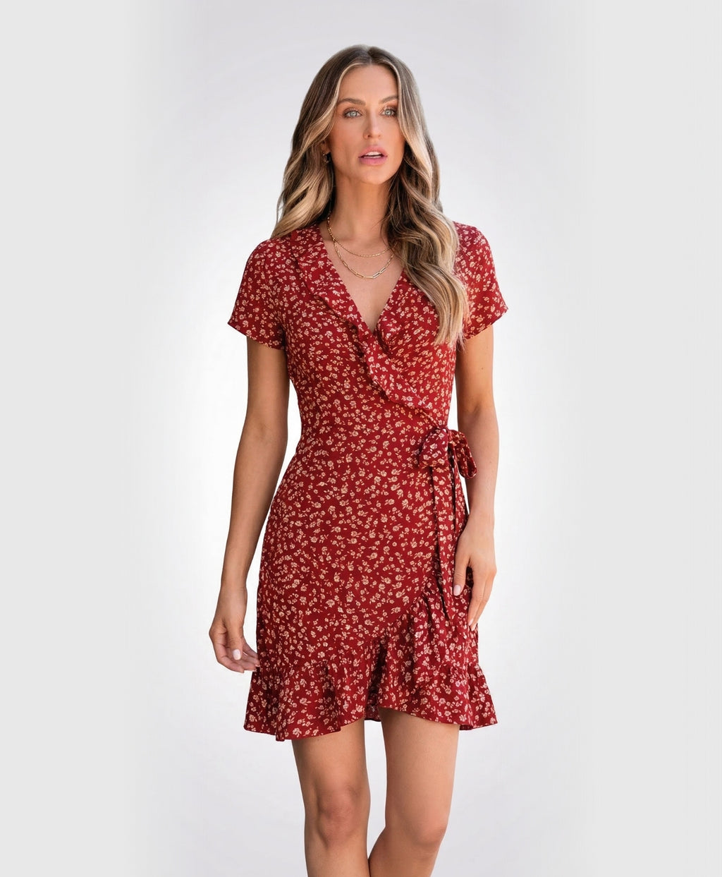 Flora | Floral Ruffles V-neck Short Dress
