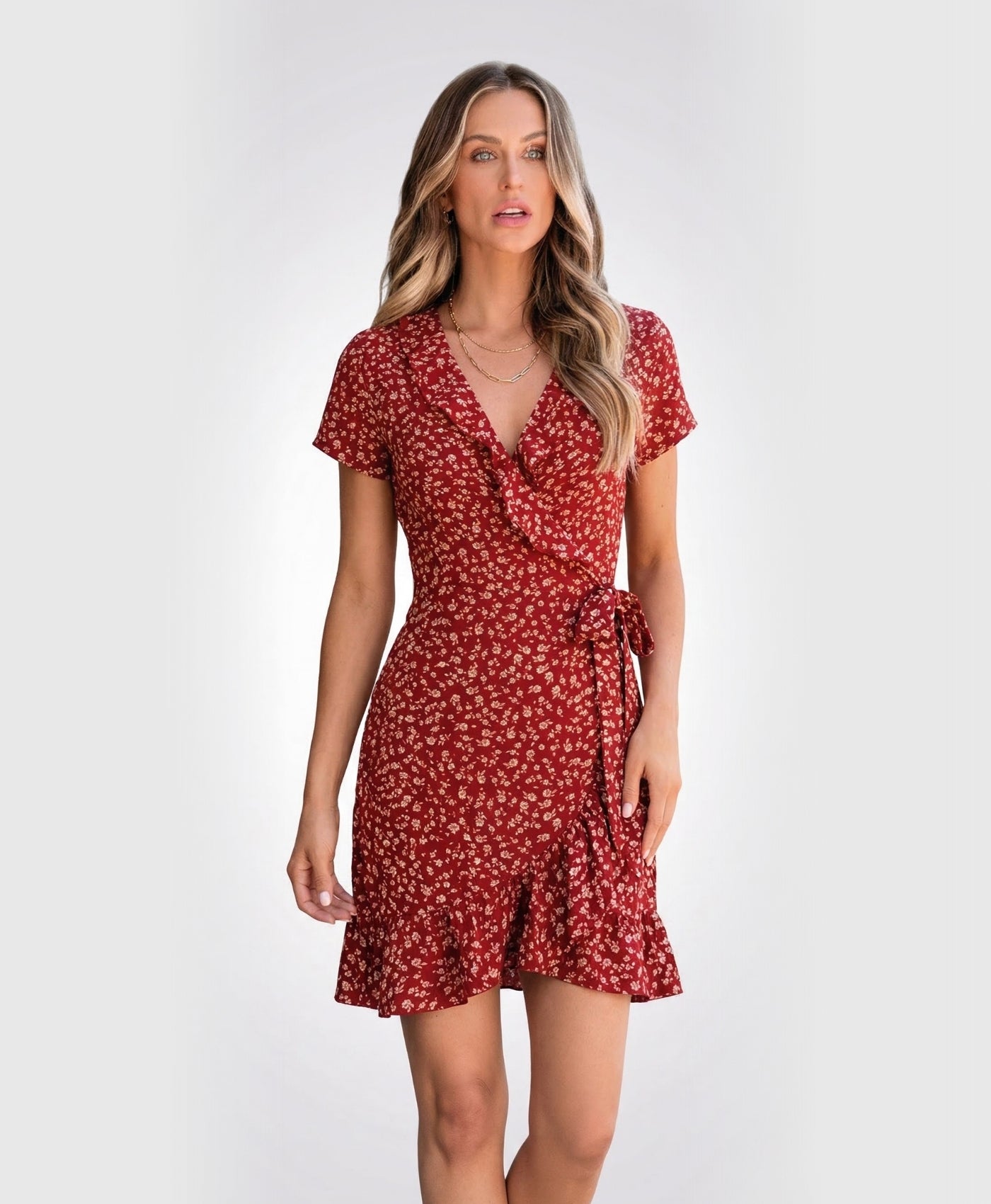 Flora | Floral Ruffles V-neck Short Dress