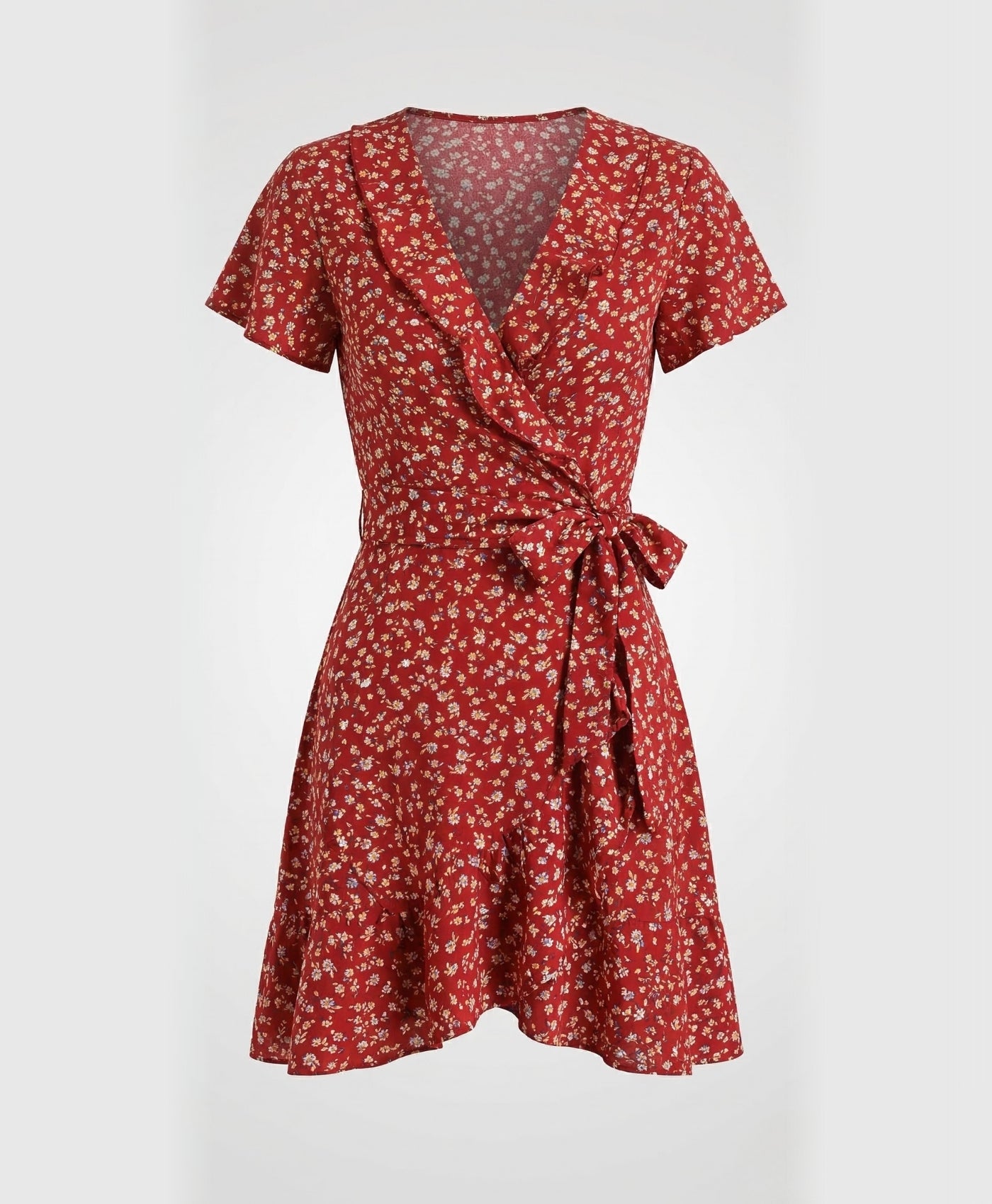 Flora | Floral Ruffles V-neck Short Dress
